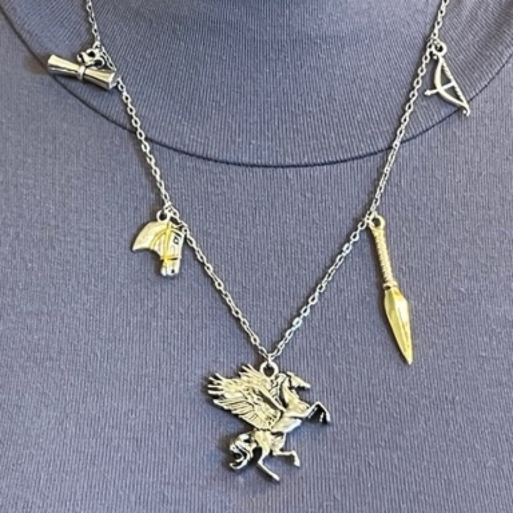 Pegasus & Bellerophon Greek Mythology Handmade Necklace, Winged Horse, Spear